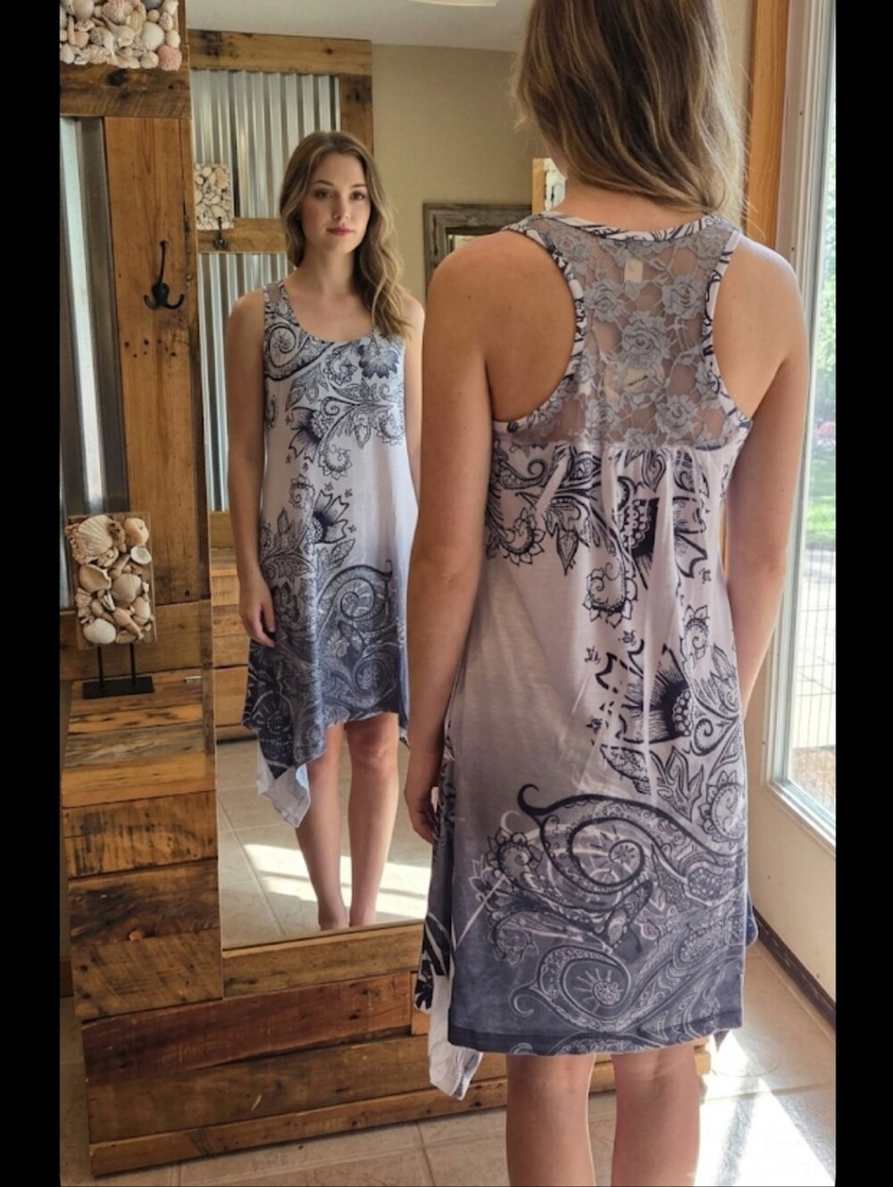 Tank Top Dress M-L Lightweight Paisley Hi Lo Rhinestones India Boutique